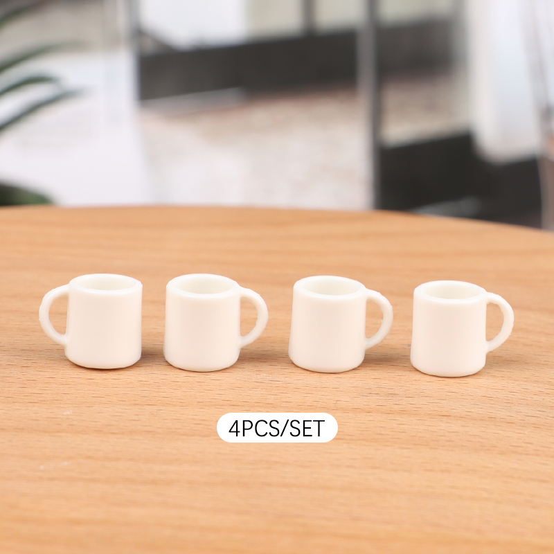 Coffee Y Tea - 4 ピース/セット 1:12 ドールハウスミニチュアカップ白マグカップ水/ドリンクカップティーカップモデル子供ごっこ遊びおもちゃドールハウス装飾アクセサリー