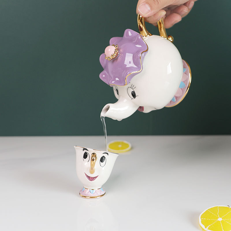 Good Coffee Tea - 在庫ありのかわいい漫画風美女と野獣のティーポット、コーヒーポット、マグカップ、ミセスポッツ、チップカップ、ティーカップ、ポット、ティーセット、家の装飾品