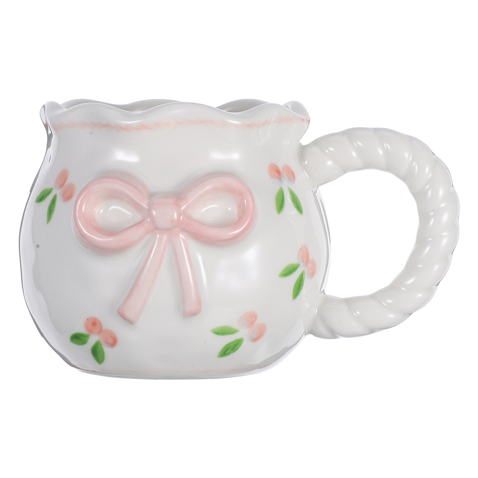 Morning Tea Coffee - かわいいリボン結びのセラミック製コーヒーマグ。手作りで、3Dデザインが施されたユニークなティーカップ。ご自宅、オフィス、カフェでの朝のコーヒー、カプチーノ、エスプレッソに最適。