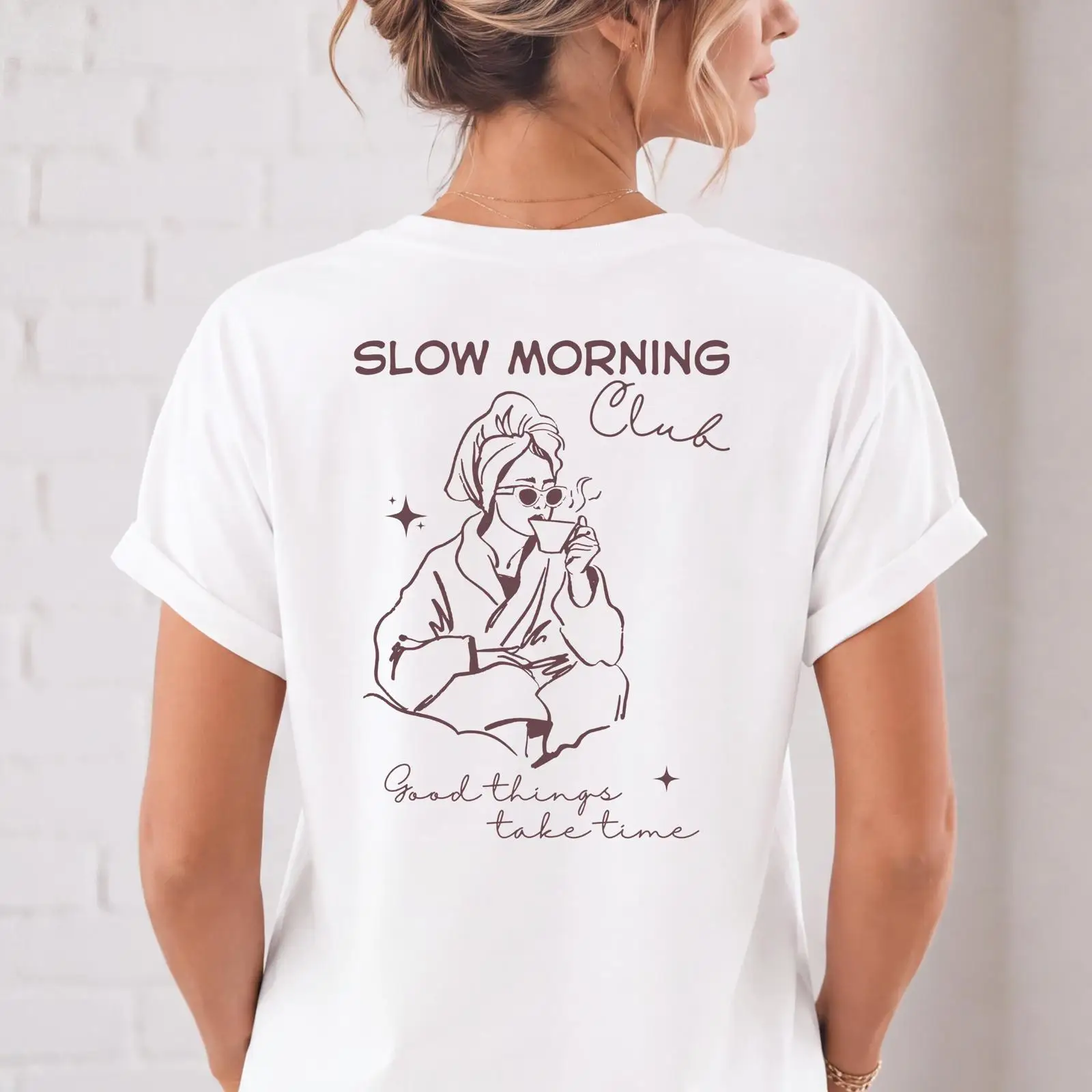 Morning Tea Coffee - コーヒクラブ Tシャツ レディース スローモーニング ラバー ステートメント