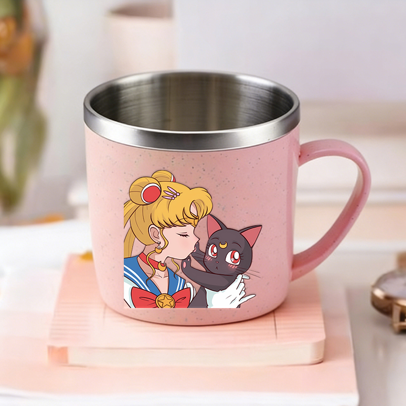 Coffee Y Tea - 漫画セーラームーンキッズミルクマグカップかわいい女の子ホームスクール屋外用ドリンクウォーターカップミニステンレス鋼製コーヒーティーカップ