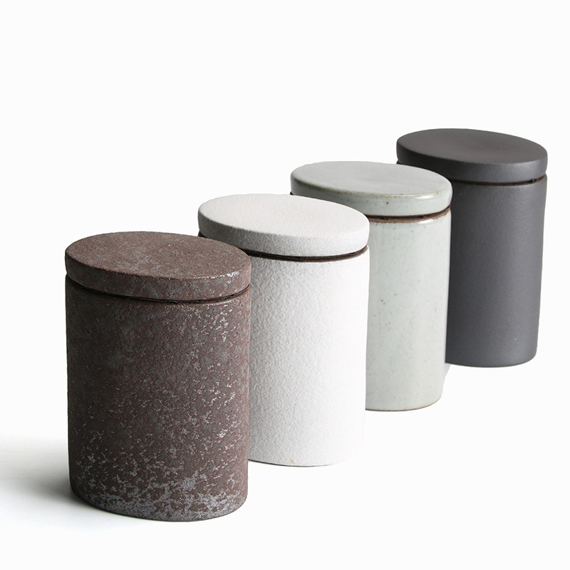 Coffee Tea Sugar Container Set - ヴィンテージ陶器茶瓶円筒セラミック保存瓶デスクトップ装飾品家庭雑貨食品保存容器アート装飾