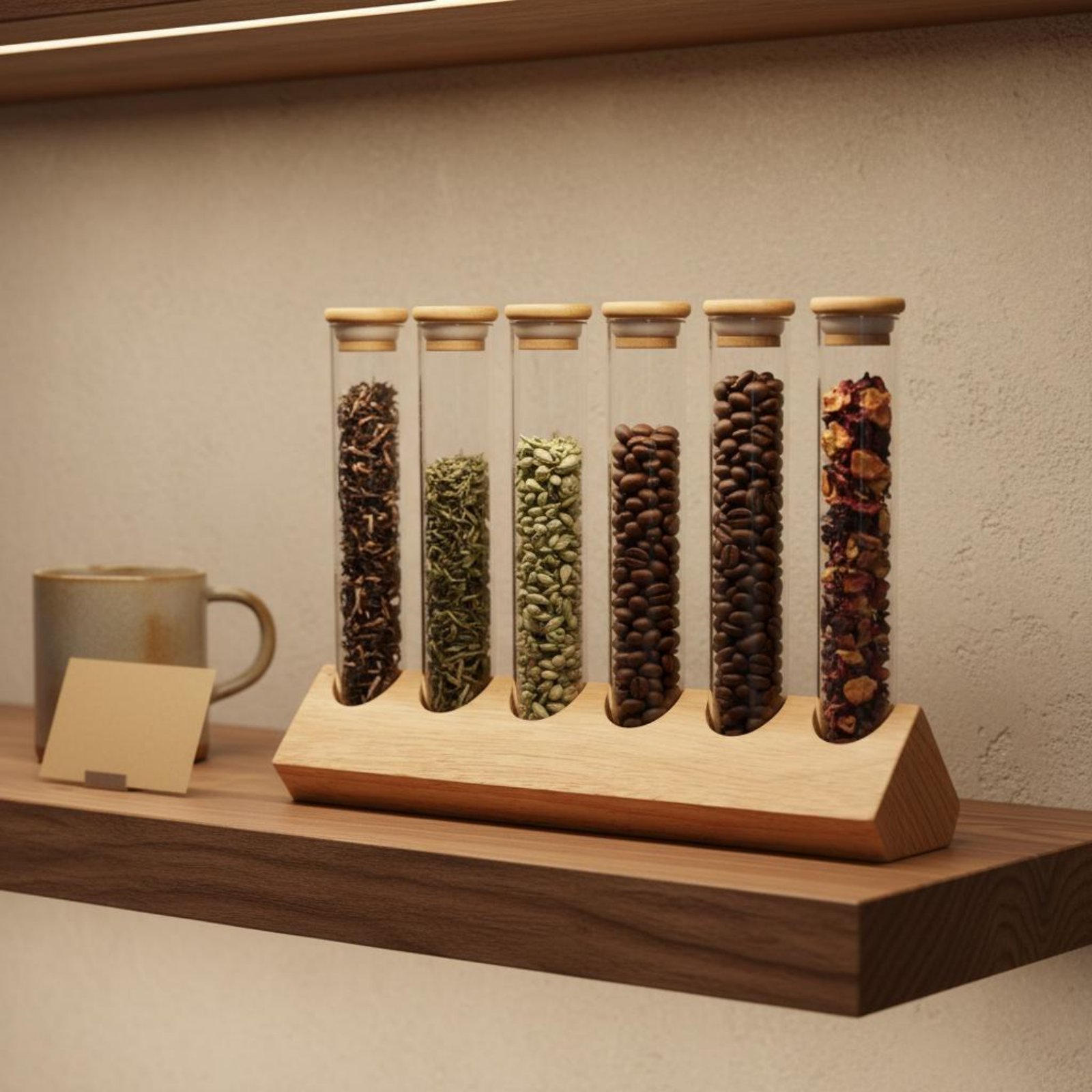 ガラス管容器セット 木製スタンド付き 省スペース ガラス管木 - Coffee Bean のレビューと価格