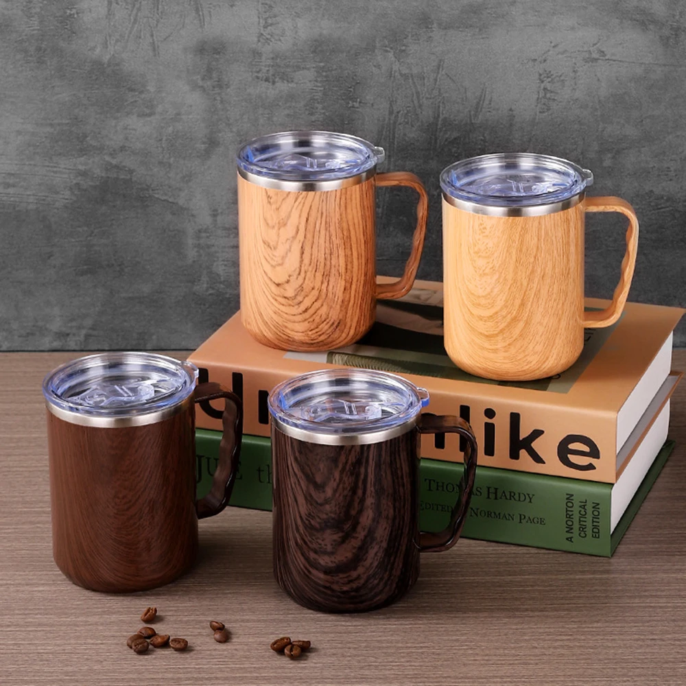 ヴィンテージ木目調ステンレスマグカップ、二重断熱コーヒーマグ - Morning Tea Coffee のレビューと価格