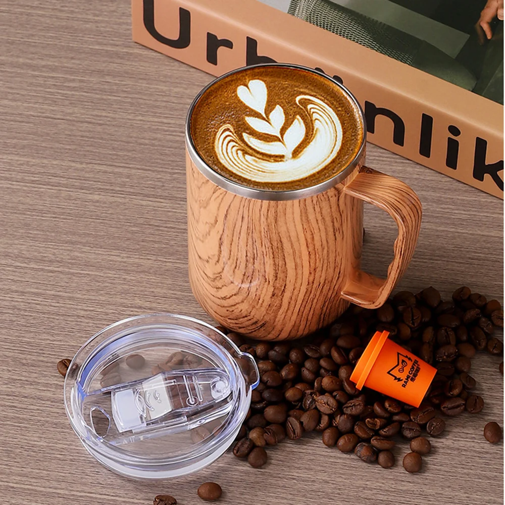 ヴィンテージ木目調ステンレスマグカップ、二重断熱コーヒーマグ - Morning Tea Coffee のレビューと価格