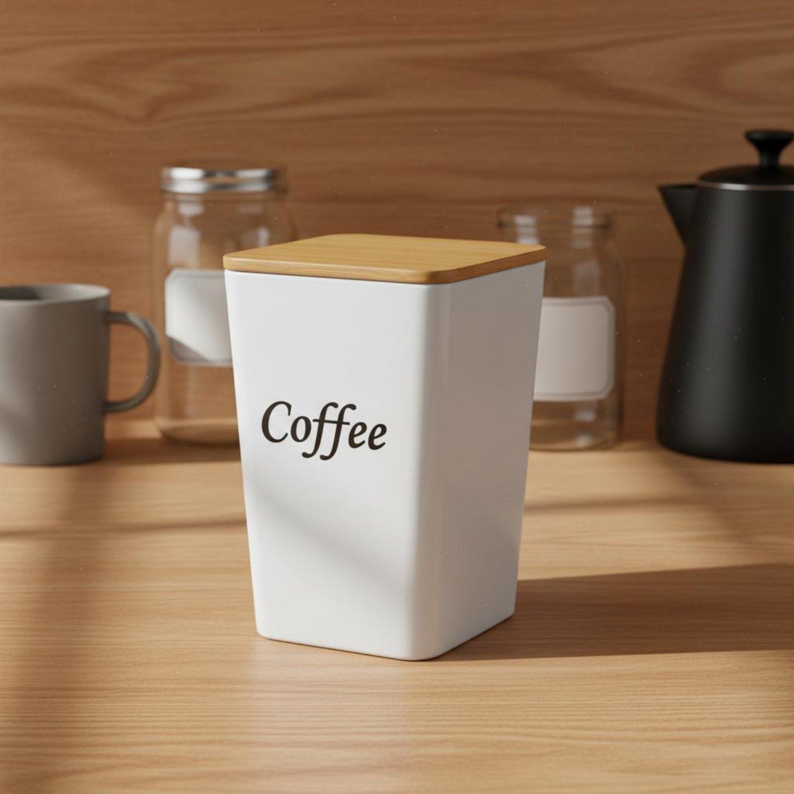 コーヒー、紅茶、砂糖などを保存するための、竹製の蓋が付いた金 - Coffee Tea Sugar Container Set のレビューと価格