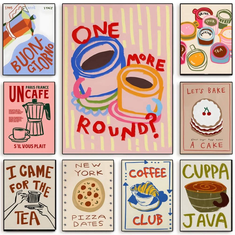 コーヒーショップアフタヌーンティークロワッサンカラフルポスタ - Wallpaper Coffee And Tea のレビューと価格